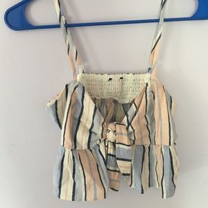 Striped tie front tank top